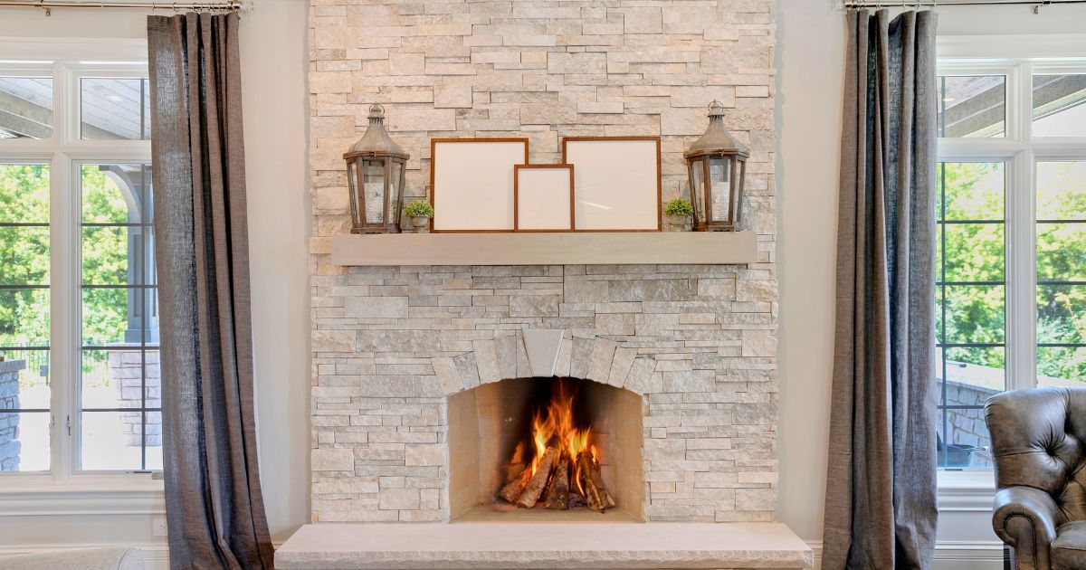 modern stone fireplace