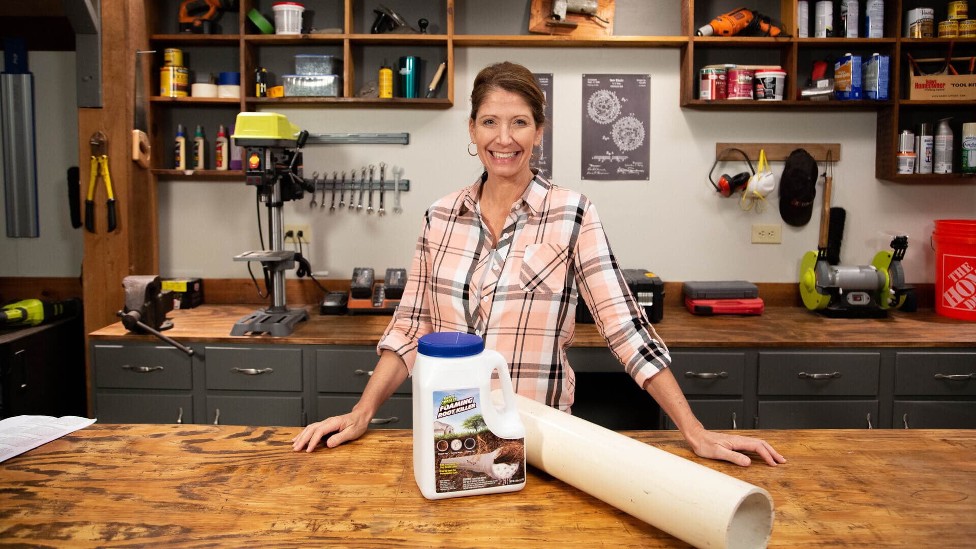 Jodi Marks, with Green Gobbler drain and pipe cleaner, in Today's Homeowner's Best New Products segment