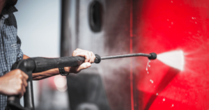 pressure washing a semi-truck