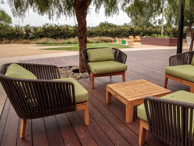 wood patio with modern patio furniture